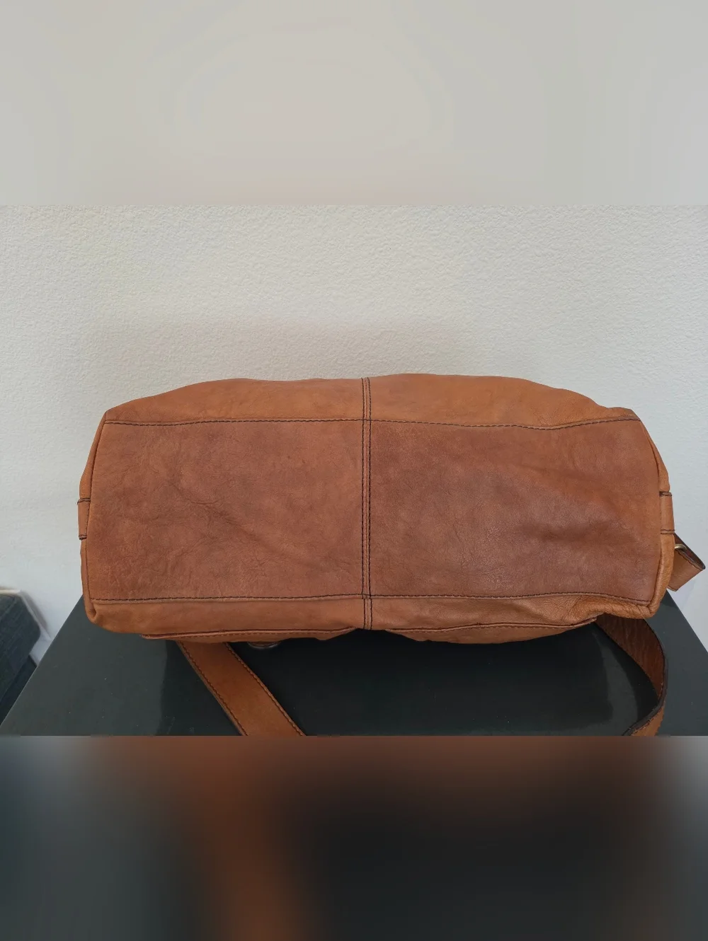 Vintage Y2K Halogen Cognac Leather Utility Pocket Satchel Crossbody Bag